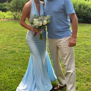 Light blue open back long gown (worn once)